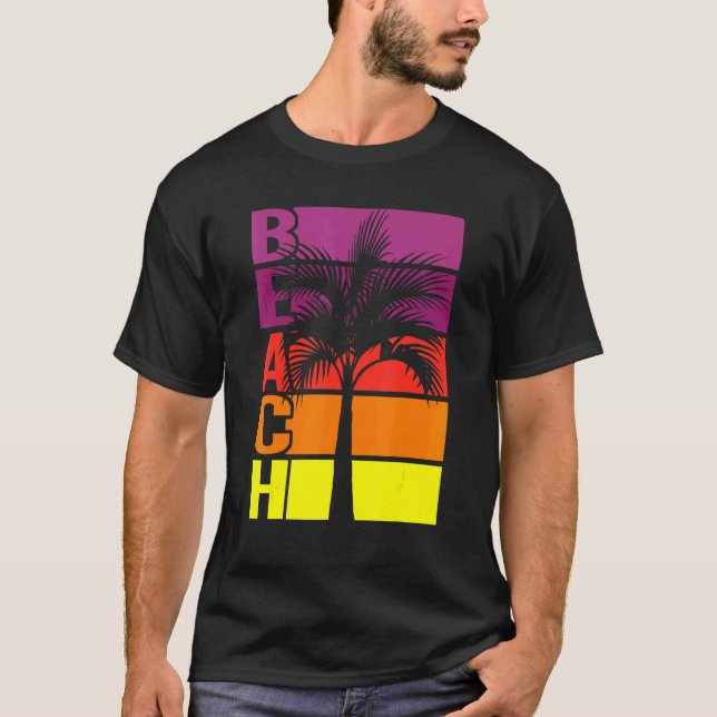 Camiseta Palmeras de playa Rayas horizontales Sunset (Anverso)
