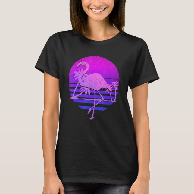 Camiseta Palmeras de vaporwave Pink Flamingo 80 Art Tropica (Anverso)