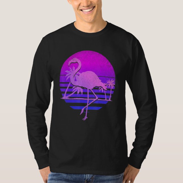 Camiseta Palmeras de vaporwave Pink Flamingo 80 Art Tropica (Anverso)