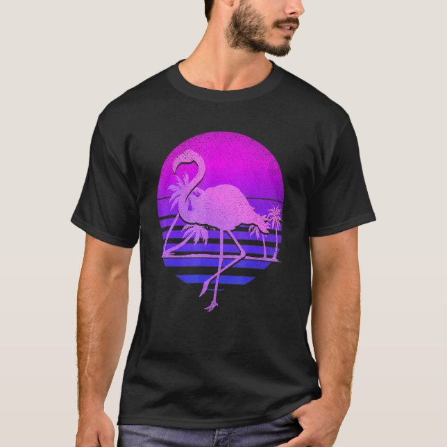 Camiseta Palmeras de vaporwave Pink Flamingo 80 Art Tropica (Anverso)