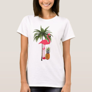 Camiseta Palmeras, flamencos rosados, camisas femeninas de 