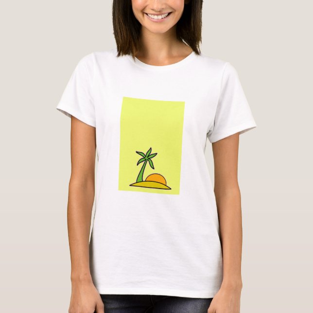 Camiseta palmeras isleñas y sol en amarillo (Anverso)