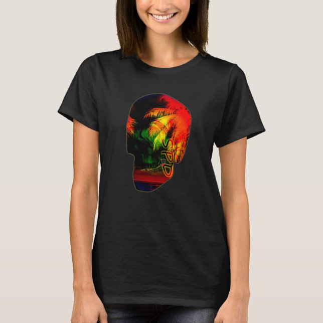 Camiseta Palmeras Noche Océano Calavera (Anverso)