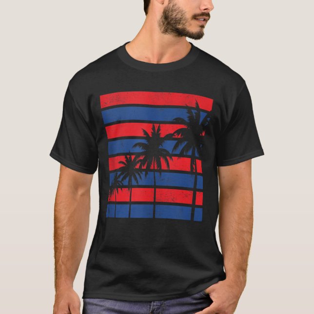 Camiseta Palmeras Patrióticas de Estados Unidos, azul blanc (Anverso)