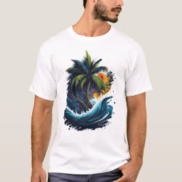 Camiseta Palmeras pintadas con olas marinas
