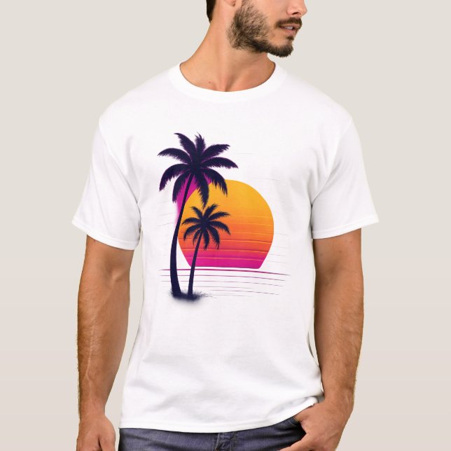 Camiseta Palmeras Retro Neon Sunset (Anverso)
