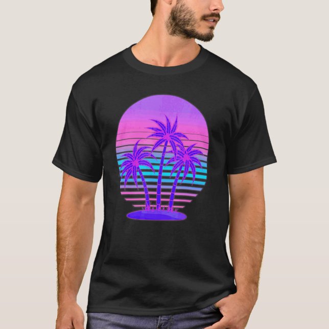 Camiseta Palmeras sintomáticas retro 80 Vaporwave Tropical (Anverso)