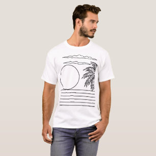 Camiseta Palmeras Sol Playa Retro Negro & Blanco Minimal T