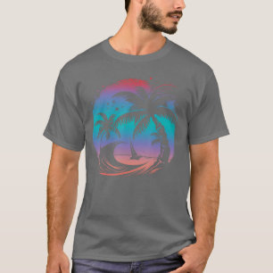 Camiseta Palmeras Tropicales con Barco de Vela Playa Isla S