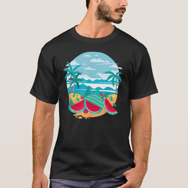 Camiseta Palmeras Tropicales de Fruta Playa de Verano de la (Anverso)