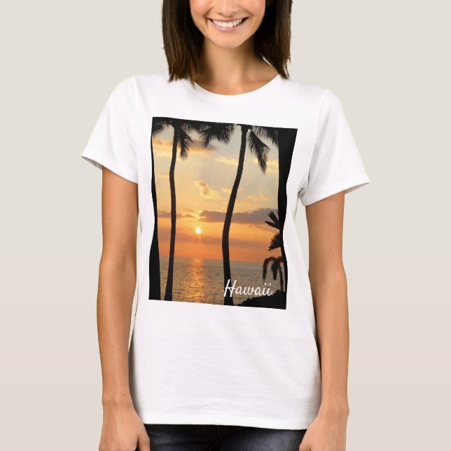 Camiseta Palmeras tropicales de la puesta del sol de Hawaii (Anverso)