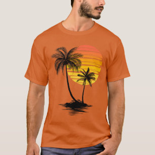 Camiseta Palmeras Tropicales Retro Playa de Atardecer Veran