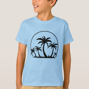 Camiseta Palmeras y puesta de sol en negro
