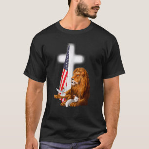 Camiseta Palo Patriótico Cristiano De León Y Cordero Cruzad