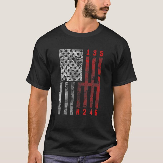 Camiseta Palo Shift Bandera Estadounidense Coche Muscular 6 (Anverso)