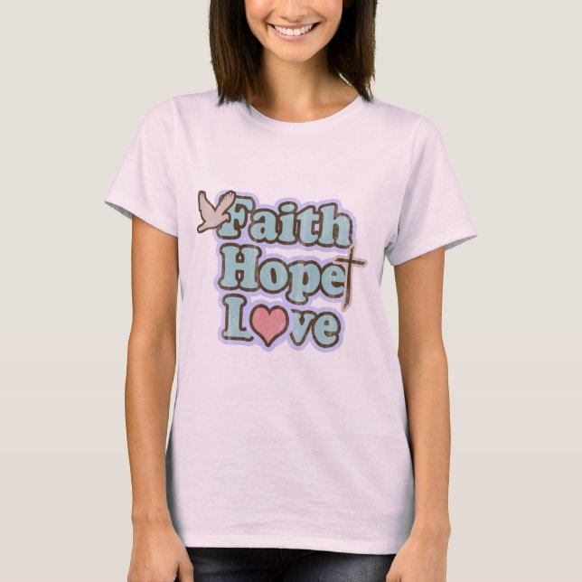 Camiseta Paloma, cruz, mujeres del cristiano del corazón (Anverso)