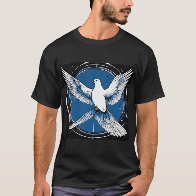 Camiseta Paloma de paz, azul blanco negro (Anverso)