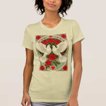 Palomas blancas y rosas rojas Art Nouveau