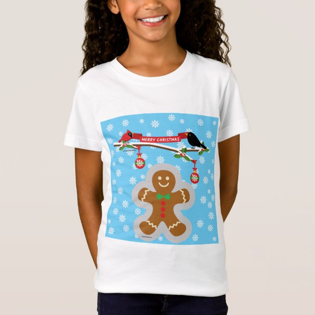 Camiseta Pan de jengibre, copos de nieve y aves (Anverso)