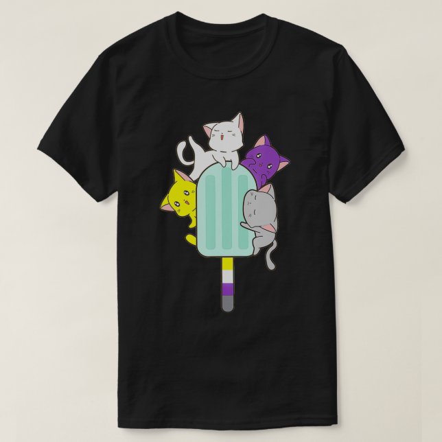 Camiseta Pan De Orgullo No Binario Gato Kawaii LGBTQ No Bin (Diseño del anverso)