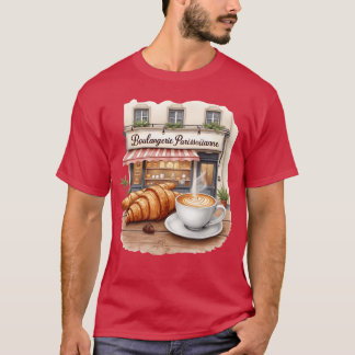Camiseta Panadería Francesa Cafetería Croissant Arte Café a