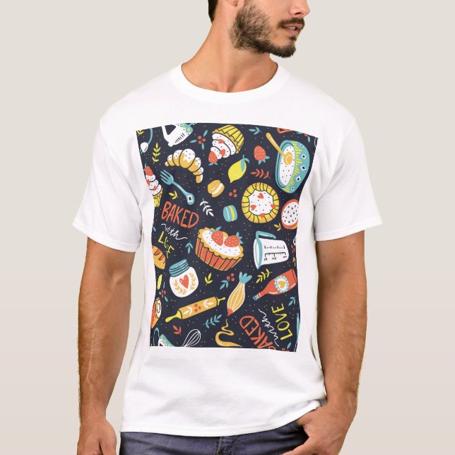 Camiseta Panadería retro, puntos, elementos florales. (Anverso)