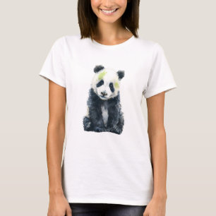 Camiseta Panda acuarela con salpicaduras de bambú verde Muj