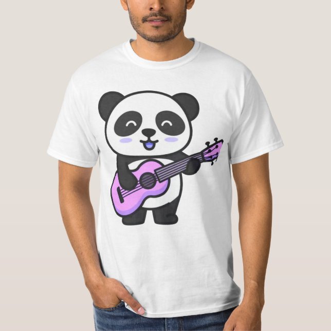 Camiseta Panda Adorable Tocando Guitarra Rosa (Anverso)