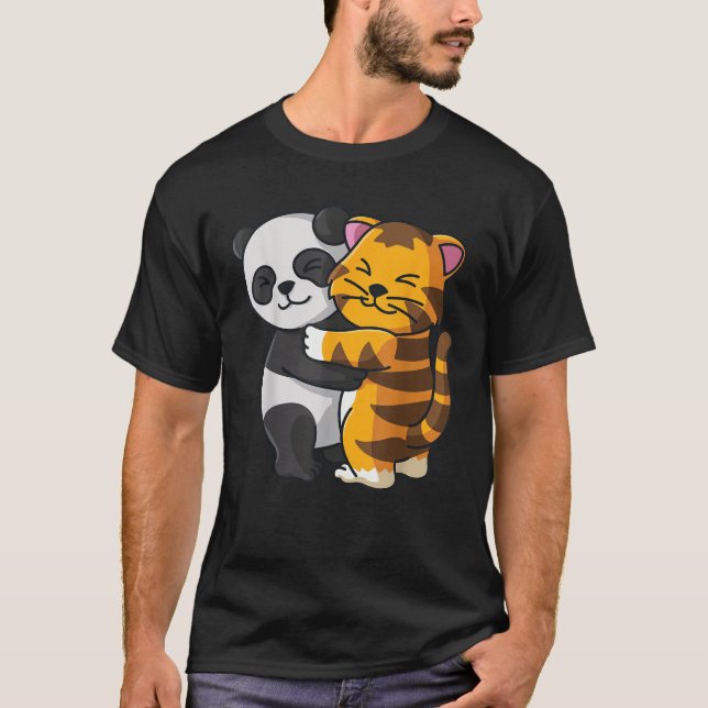 Camiseta Panda and Tabby Cat Tiger cute Hug Cuddle Animals  (Anverso)
