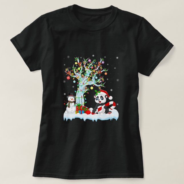 Camiseta Panda Animal Lover Xmas Tree Santa Hat Panda Chris (Diseño del anverso)