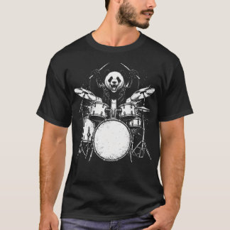 Camiseta Panda Baterista Rock Animal Salvaje Tocando