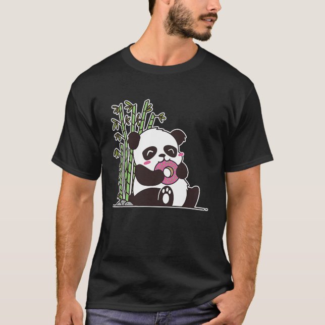 Camiseta Panda bear cute thick bear eats a doughnut cute pa (Anverso)