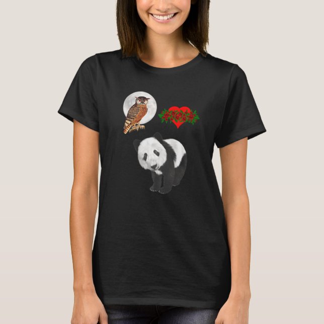 Camiseta Panda Bear Owl Rosas Wildlife Chica Mujer (Anverso)