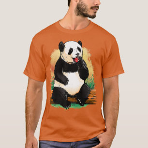 Camiseta Panda Bear Picnic Apple Wooden Trunk Amantes de la