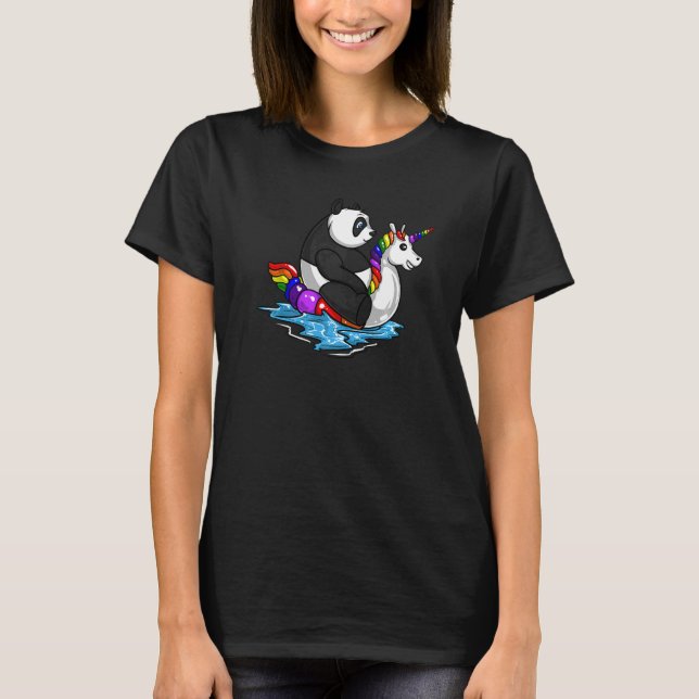 Camiseta Panda Bear Riding Unicorn Float Pool Chicas Fiesta (Anverso)