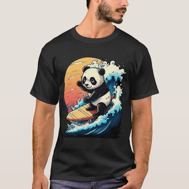 Camiseta Panda Bear Surfing Surfing a la Gran Ola de Kanaga (Anverso)