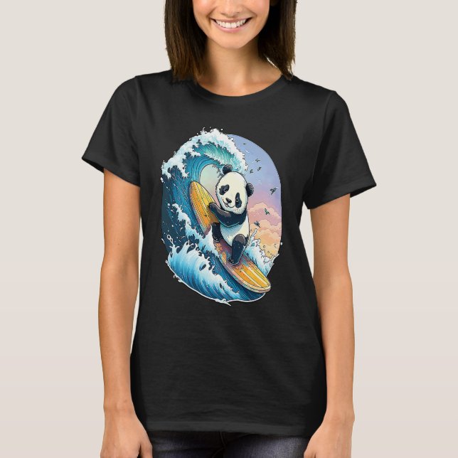 Camiseta Panda Bear Surfing the great Wave off Kanagawa (Anverso)