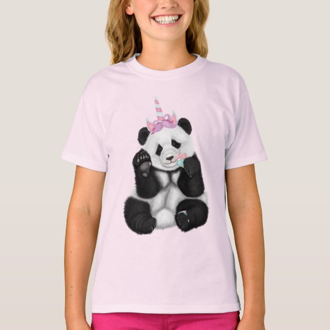 Camiseta Panda bebé en gorra unicornio (Anverso)