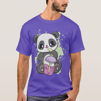 Camiseta Panda Beber Boba Para Leche De Té De Burbuja Kawai