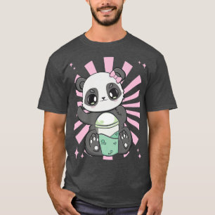 Camiseta Panda Beber Té Lechero Negro Y Oso Cubierto Para B