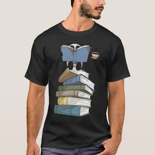 Camiseta Panda Books Bebiendo Café Panda Bear Leyendo (Anverso)