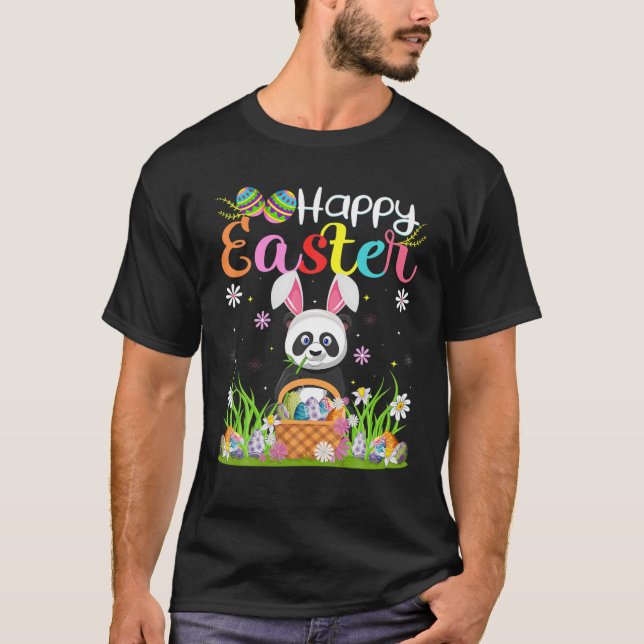 Camiseta Panda Bunny Egg Hunting Funny Panda Happy Easter (Anverso)