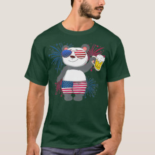 Camiseta Panda Cheer Beer American Flag Fireworks Day