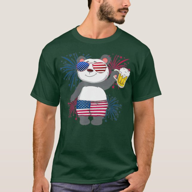 Camiseta Panda Cheer Beer American Flag Fireworks Day (Anverso)