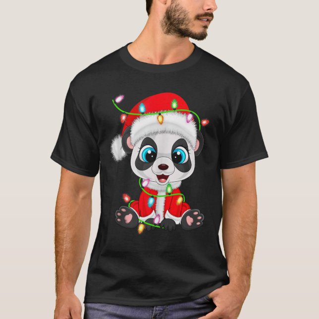 Camiseta Panda Christmas Lights Santa Costume Cute Animal X (Anverso)