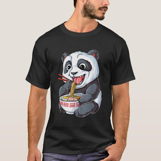 Camiseta Panda Comer Ra Kawaii Gigante Noodle Japonés (Anverso)