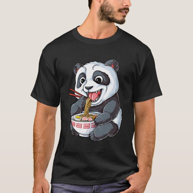 Camiseta Panda Comer Ra Kawaii Gigante Noodle Japonés (Anverso)