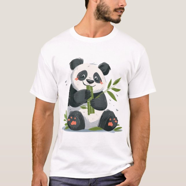 Camiseta Panda Comiendo Bambú - Animal Minimalista (Anverso)