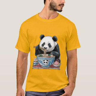 Camiseta panda comiendo fideos de ramen