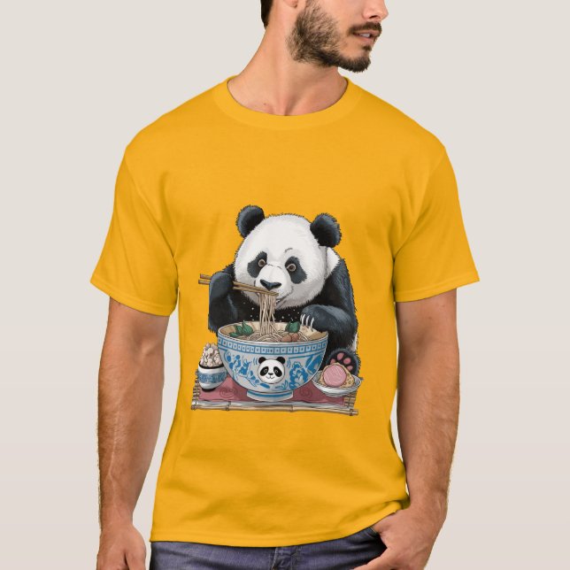Camiseta panda comiendo fideos de ramen (Anverso)